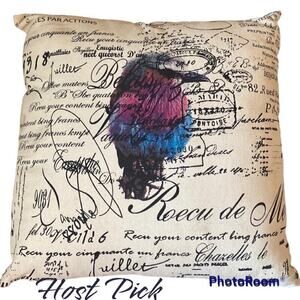 World Market Decorative Bird Shabby Chic Abstract Pillow 18 x 18 Preowned